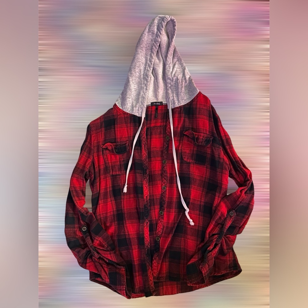 NOLLIE button up flannel with grey hoodie